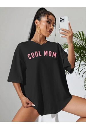 Kadın Siyah Cool Mom Baskılı Hamile Tişört MARECASHTYC00729196041 - MARECASH