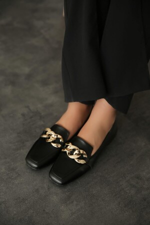 Kadın Siyah Deri Babet - Zenneshoes