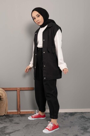 Kadın Siyah Kapak Cepli Çıtçıtlı Gabardin Yelek 34101 - Caramel Butik