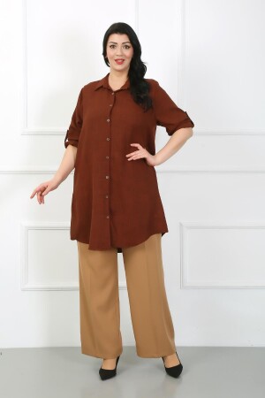 Kadın Taba Soft Keten Büyük Beden Tunik - By Alba Collection