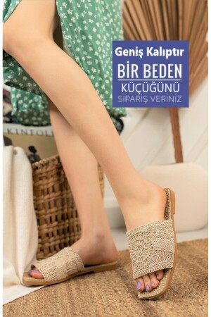 Kadın Ten Bej Dantel Detay Rahat Terlik Yeni Sezon Örgü Nakışlı Yaz Terlik - Modafırsat