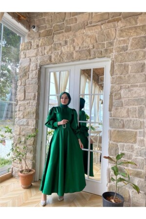 Kadın Yeşil Saten Kemerli Bellae Elbise BELLAELVL - LAVENDEL