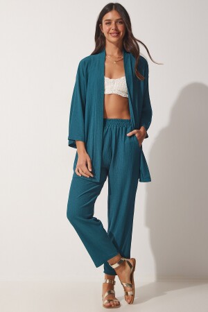 Kadın Zümrüt Yeşili Kimono Pantolon Örme Takımı BY00050 - Happiness İstanbul