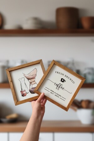 Kaffee-Eck-Set mit frisch gebrühtem Holzrahmen, Walnuss - Tooall