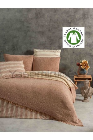 Braune 4-lagige Musselin-Tagesdecke / 2 Kissenbezüge, elfnew - YASEMİNİNEVİ