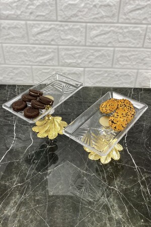 Kand 2-teilige kleine Madlen-Glas-Servierschüssel mit Metallbeinen, Glas-Servierregal - May Home