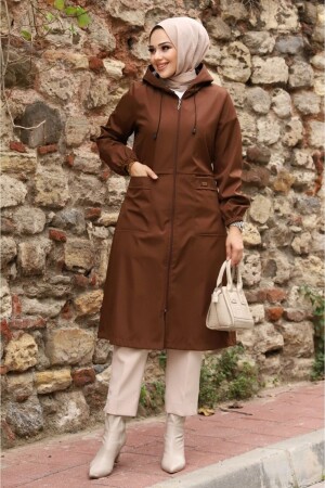 Kapüşonlu Cepli İçi Çizgi Desenli Trençkot - Alniss Collection