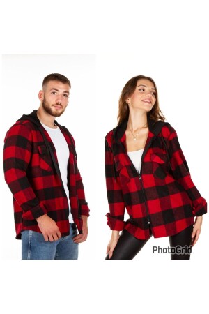 Kapüşonlu Fermuarlı Unisex Oduncu Gömleği - Benesse