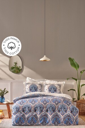 Karaca Home Maisha Blue Double 100% Cotton Duvet Cover Set 200. 21. 01. 0425 - Karaca Home