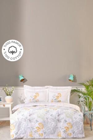 Karaca Home Vial Green Double 100% Cotton Satin Duvet Cover Set 200. 21. 01. 0600 - Karaca Home