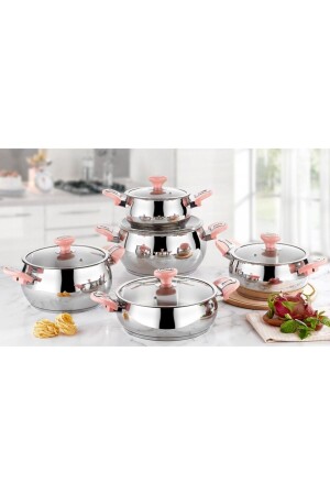 Kardelen 10 Piece Pink Cookware Set kardelen 10 pink - Kahramanlar