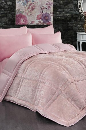 Karelim Double Velvet Quilt Powder CD447637 - Çeyiz Diyarı