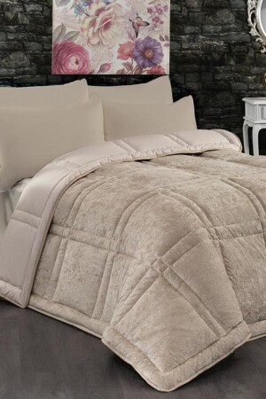 Karelim Doppel-Samtbettdecke Beige CD447639 - Çeyiz Diyarı
