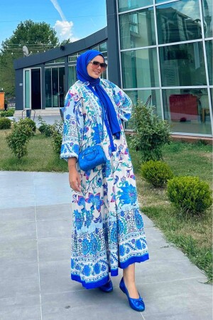 Katleya Desen Elbise - Mavi - Qenz