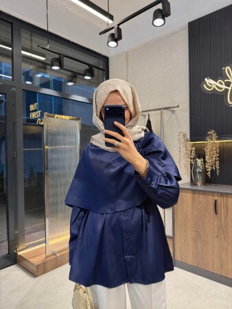 Katra Satin Shirt - Navy Blue - Duendeca