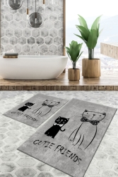 Kaydırmaz Taban Yıkanabilir Leke Tutmaz 2 Li Set60x10050x60banyo Halısı Banyo Paspası Klozet Takımı kare-3014-50x60 60x100 - TulipDecorative Carpet