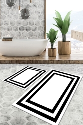 Kaydırmaz Taban Yıkanabilir Leke Tutmaz 2 Li Set60x10050x60banyo Halısı Banyo Paspası Klozet Takımı kare-5213-50x60 60x100 - TulipDecorative Carpet