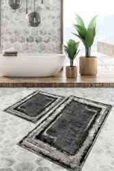 Kaydırmaz Taban Yıkanabilir Leke Tutmaz 2 Li Set60x10050x60banyo Halısı Banyo Paspası Klozet Takımı kare-5329-50x60 60x100 - TulipDecorative Carpet