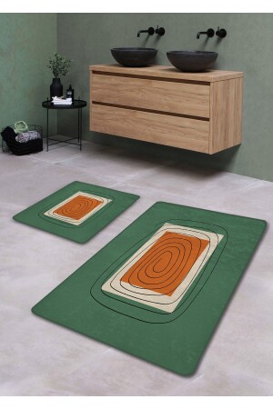 Kaymaz Taban Yıkanabilir 2’li Banyo Paspası - Labirent Desenli 60*100 Cm - 50*60 Cm BM0176 - Pilloveland