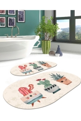 Kaymaz Taban Yıkanabilir Leke Tutmaz 2 Li Set60x10050x60banyo Halısı Banyo Paspası Klozet Takımı Banyo-0010-oval - CP Rug Decorative