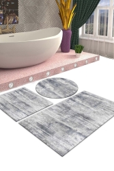 Kaymaz Tabanlı Leke Tutmaz Yıkanabilir 3lu (60x100) 2(50x60)banyo Halısı Banyo Paspası Klozet Takımı 5061 - ALAADDİN CARPET