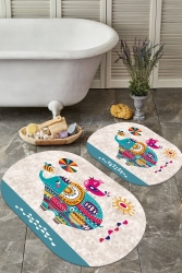 Kaymaz Tabanlı Yıkanabilir 2 Li Set 60x100 50x60 Banyo Halısı Banyo Paspası Klozet Takımı 3025 - ALAADDİN CARPET