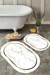 Kaymaz Tabanlı Yıkanabilir 2 Li Set 60x100 50x60 Banyo Halısı Banyo Paspası Klozet Takımı BANYO-OVAL-5023 - ALAADDİN CARPET