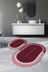 Kaymaz Tabanlı Yıkanabilir Set 60x100 50x60 Banyo Halısı Banyo Paspası 2'li Klozet Takımı Bathroom 3241 - CP Rug Decorative