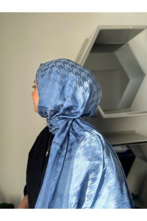 نمط MNZ-Houndstooth Blue Cotton Jacquard Shawl - Mis İpek