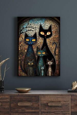 Kedi Ailesi Temalı Canvas Tablo MST055 - Noname