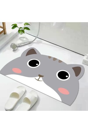 Kedili Su Emici Duş Önü Banyo Paspası Klozet Tek Parça Hayvanlı Banyo Halısı - 3D Else Hali