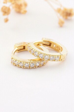 Kein erstes Ohrloch_Babygröße 14 Karat Gold Svarowski-Stein Creolen-Ohrring Huggie-Ohrring 7 mm Innendurchmesser - Garogold