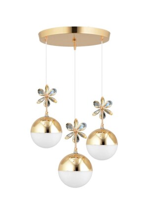 Kelebek 3-teilige goldene 3-Farben-Hängeleuchte mit LED-Kristallstein-Kronleuchter - İstanbul Avize