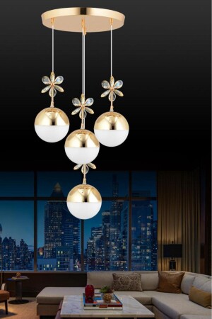 Kelebek 4-Piece Gold 3 Color Staged Pendant Lamp LED Crystal Stone Chandelier - İstanbul Avize