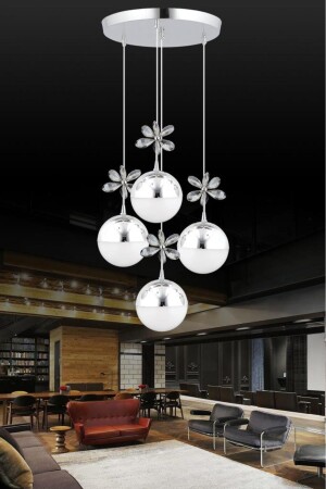 Kelebek 4-teilige silberne Pendelleuchte, 3-farbiger LED-Kristallstein-Kronleuchter - İstanbul Avize