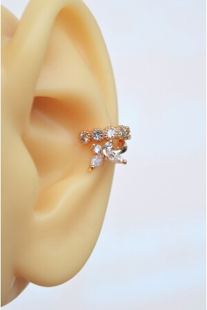 Kelebekli Sıkıştırmalı Kıkırdak Küpesi Taşlı Earcuff - Sacce Scarves&Accessories