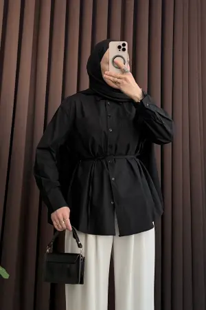 Kemerli Oversize Gömlek Siyah - Nuuwears