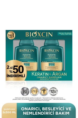 Keratin & Argan Repair Shampoo 300 Ml - Damaged and Damaged Hair 2 Pcs Advantage Set - Bioxcin