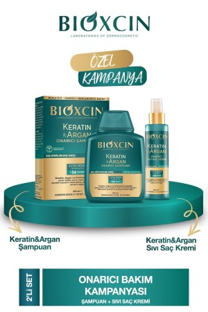 Keratin & Argan Repair Shampoo 300ml + Kertin Argan Liquid Hair Care Cream - Bioxcin