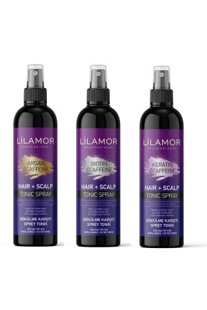 Keratin+Argan+Biotin & Koffein Anti-Haarausfall Tonic Spray 250 ml X3 Stück - Lilamor