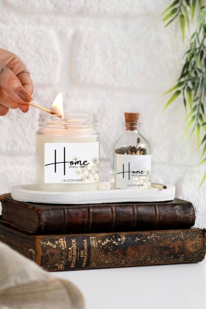 Kerzen- und Streichholzset mit Home-Label und weißem Stand-Homeset - LALEZEN HOME
