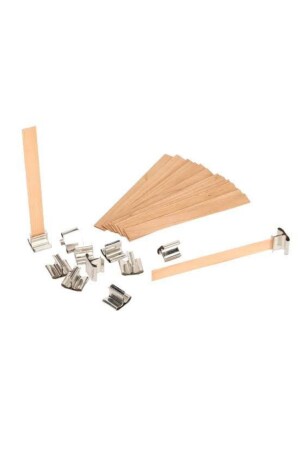 Kerzendocht, Holzdocht, Bambus, mit Metallständer, 14 x 1–5 cm, Kerzenherstellung, Kerzenherstellungsmaterial, 10 Stück - Solman