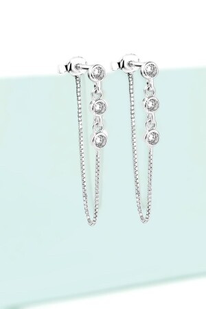 Kettenohrring aus 925er-Sterlingsilber mit Tria-Zirkon-Stein - Jelux Silver