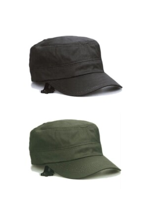 Khaki and Black Color Castro Summer Linen Set of 2 Hats EKECASTROSET - Eke Tekstil