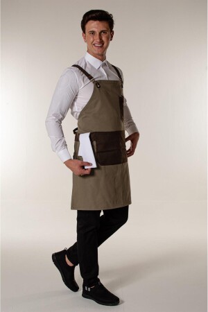 Khaki Canvas Barista Cafe Restaurant Hanging Apron KAO - Mert Giyim