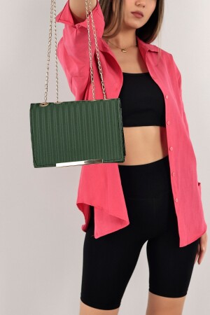 Khaki Evening Bag, Satin Look Gold Clip Clutch Bag, Chain Strap Women's Evening Bag 16211209135 - Elentra