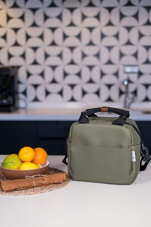 Khaki Green Heat Insulated Waterproof Thermal Bag Food Carrying Lunch Bag with Hanger - Happy Bear