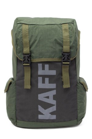Khakifarbener Unisex-Rucksack aus Crinkle-Gewebe, wasserabweisend, Kordelzug, für Reisen, Sport, Outdoor, Schule, mit Logo - Kaff