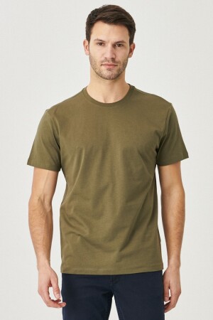 Khakifarbenes Herren-T-Shirt aus 100 % Baumwolle mit schmaler Passform und schmalem Schnitt und Rundhalsausschnitt - Ac&Co / Altınyıldız Classics