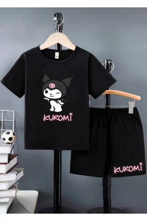 Kids Black ''Kuromi'' Printed Shorts-T-Shirt Set - Afternoon Kids